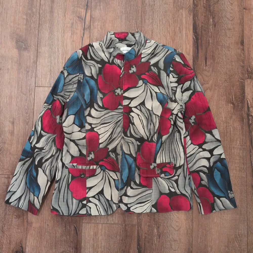 VTG Alfred Dunner‎ Women's Small Zip Up Jacket Flowers Floral Preppy Business